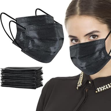 akgk 100Pcs Disposable Face Masks, Black Face Mask, 3 Ply Disposable Mask - Image 1