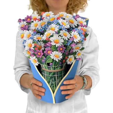 Freshcut Paper Pop Up Cards, Field of Daisies, 12 Inch Life Sized Forever Flower Bouquet 3D Popup Greeting Card, Birthday Cards, Get Well Gifts, Blank Notecard & Envelope - Image 1