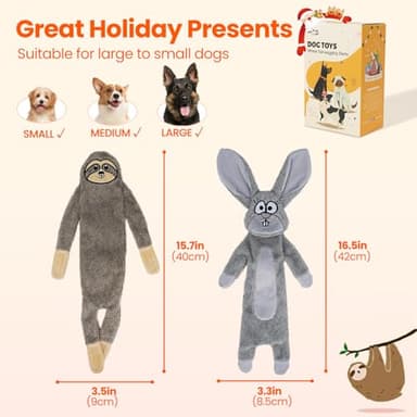 HGB No Stuffing Dog Toys for Aggressive Chewers, Squeaky Crinkle Plush Dog Toys to Keep Them Busy & Puppy Teething for Small, Medium, Large Breed, Cute Bunny & Sloth - Image 6