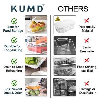 KUMD 10 Pack Fridge Organizer, Stackable Refrigerator Organizer Bins with Lids, BPA-Free Produce Fruit Storage Containers for Storage Clear for Kitchen, Food, Drinks, Vegetable Storage - Image 5