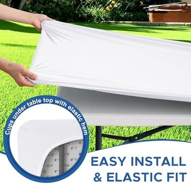 Enjoyidea Fitted Tablecloth for 8 Foot Rectangle Tables-6 Pack White Elastic Outdoor Picnic Table Cover-Spandex Stretch Folding Table Cloths 8ft for Camping Dining Room Patio Kitchen Banquet Party - Image 5