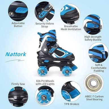 Nattork Kids Roller Skates for Boys Girls, 4 Sizes Adjustable Quad Skates with Light up Wheels,Beginner Kids Roller Skates Indoor Outdoor - Image 3