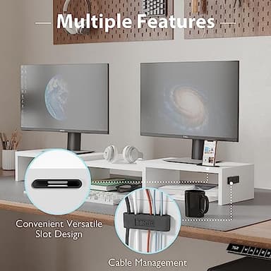 BONTEC Dual Monitor Stand for Desk, Adjustable Length and Angle Monitor Stand Riser with Smartphone Holder, Desk Shelf for Top of Desk, Computer Monitor Stand with Storage, Office Desk Organizer, White - Image 6