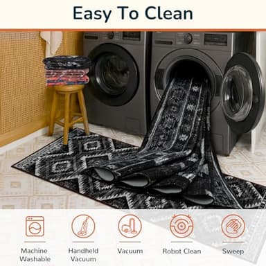 Area Rug 8x10 Rug Machine Washable Non-Slip Low Pile Print Pattern Western Rug for Living Room Bedroom Entryway Tribal Series -Black - Image 3