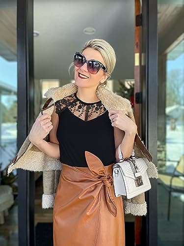 MIHOLL Womens 2025 Sleeveless Lace Trim Tops Casual Loose Blouses Ruffle Tank Shirts(Black,large) - Image 4