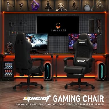 Opiesit Gaming Chair, Computer Office Chair with Footrest, Linkage Armrests and Lumbar Support, High Back Ergonomic Gamer Chairs for Adults, Black PU Leather - Image 3