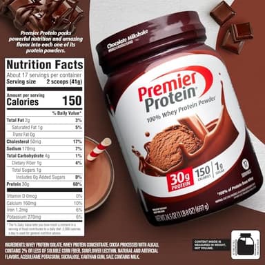 Premier Protein Powder, Chocolate Milkshake, 30g Protein, 1g Sugar, 100% Whey Protein, Keto Friendly, No Soy Ingredients, Gluten Free, 17 Servings, 24.5 Ounce (Pack of 1) - Image 6