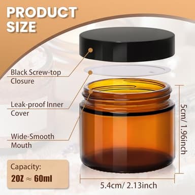 UPBUD 2oz Amber Glass Jars with Lids - 40 Pack Leakproof Small Cosmetic Containers with Inner Liners, Wide-Round Smooth Mouth, Sealable for Creams, Lotions, Essential Oils, Body Butter, Travel Samples - Image 5