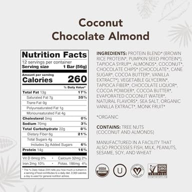 ALOHA Organic Plant Based Protein Bars - Chocolate Coconut Almond, Vegan, Low Sugar, Gluten-Free, Low Carb, Non-GMO, No Stevia, No Erythritol - 12 Count (Pack of 1) - Image 2