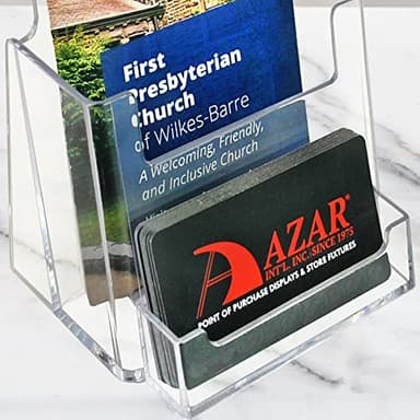 Azar Displays, 252922-100PK, Counter Trifold Brochure Holder with Horizontal Business Card Holder, Brochure Display Stand with Gift Card Pocket Flyer Holder Clear Card Display for Literature, 100-Pack - Image 6