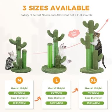 PAWZ Road Cat Scratching Post Cactus Cat Scratcher Featuring with 3 Scratching Poles and Interactive Dangling Ball - 35 Inches - Image 2
