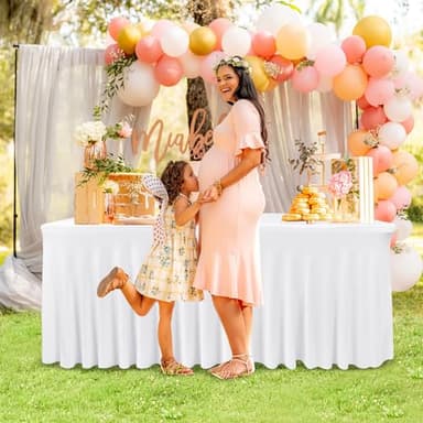 Nasitos White Table Skirt for 6 Foot Rectangle Tables, 4 Pack - 72 x 30 Inch - Stretch Spandex Fitted Table Clothes, Fabric Table Covers Cocktail Tablecloths for Party, Banquet, Birthday - Image 7