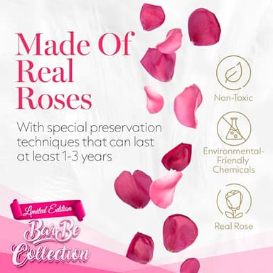 GLAMOUR BOUTIQUE Flower Forever Gift Box 12 Real Preserved Roses in Round Velvet White Box, Handmade, Rose Petals, Birthday, Marriage, Anniversary, Graduation - Velvet Pink - Image 4