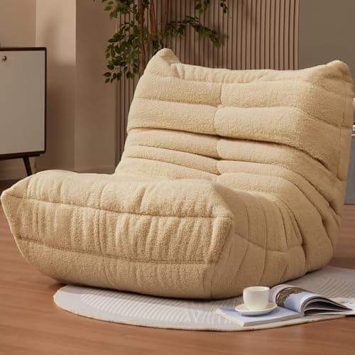 Bean Bag Chairs for Adults Giant Bean Bag Chair Memory Foam BeanBag Chair Big Bean Bag Sofa with Filler Faux Fur Fireside Beanbags Lazy Sofa for Living Room Bedroom Dorm Office (Khaki Teddy) - Image 1