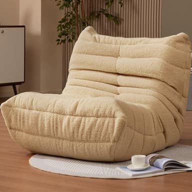 Bean Bag Chairs for Adults Giant Bean Bag Chair Memory Foam BeanBag Chair Big Bean Bag Sofa with Filler Faux Fur Fireside Beanbags Lazy Sofa for Living Room Bedroom Dorm Office (Khaki Teddy) - Image 1