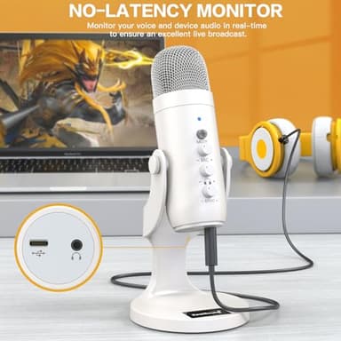 ZealSound USB Microphone,Quick Mute Noise Cancel for Phone Computer PC PS5,Gaming Microphone with Gain Control,Echo Monitor Volume Adjust for Streaming Vocal Recording ASMR Podcast Video K66 White - Image 5