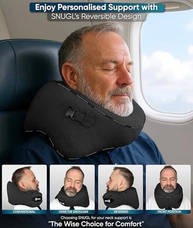 SNUGL Travel Pillow – Memory Foam - Travel Pillows for Airplanes - Neck Pillow for Airplane with Carry Bag & Clip – Neck Support Pillows for Pain Relief (Adult Small - Black) - Image 3