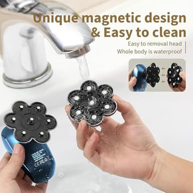 Detachable Head Shavers, SHPAVVER 5 in 1 Electric Razor IPX7 Waterproof for Bald Men, Wet Dry LED Display Rechargeable 7D Rotary Shaver Grooming Kit with Type C Charge A，Bright Blue - Image 7