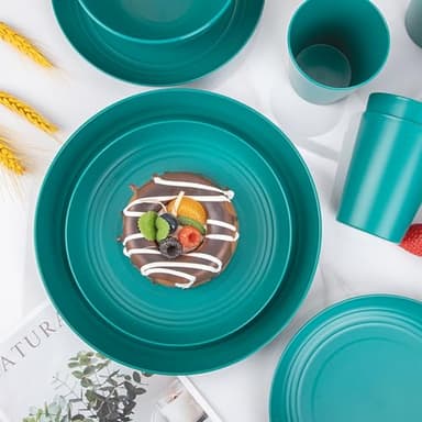 LIYH 48 Pcs Green Wheat Straw Plates and Bowls set - Plastic Dinnerware Set - Dishwasher Safe Camping Plates Dishes Set for 12, Unbreakable Wheat Straw Plate Bowls Reusable 12 Guests - Image 6