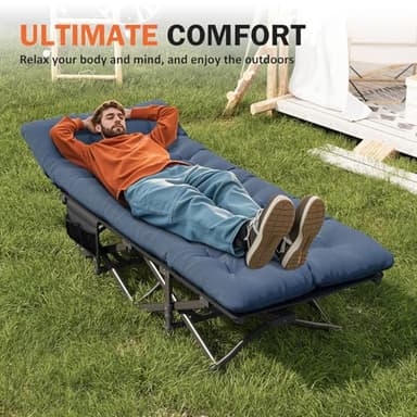 ATORPOK Camping Cot for Adults with Cushion Comfortable, Portable Folding Bed for Sleeping Supports 450 lbs (Blue) - Image 7