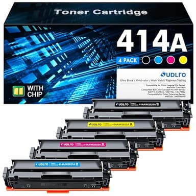 414A Toner Cartridges 4 Pack - Replacement for HP 414A Toner Cartridges 4 Pack HP 414A Black Toner to use with HP Color Pro MFP M479fdw M479fdn M454dw M454dn Printer, W2020A, with CHIP - Image 1