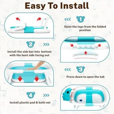 AVIDOR Baby Bathtub,Collapsible Bathtub for Newborn to Toddler,Durable Essential Infant Bath Tub,Portable Travel Baby Tub with Soft Bath Net,No-Slip Feet and Dinosaur Shaped (Light Blue - Image 7