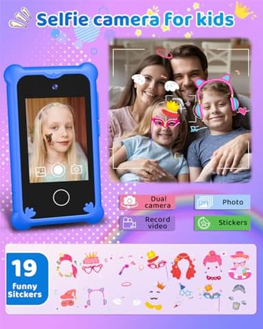 BESTOONE Upgrade Kids Phone Toys for 3 4 5 6 Year Old Girls and Boys, Toddler Emulated Touchscreen Smartphone with No Calls, No Internet, Christmas Birthday Gifts for Kids Ages 3-8 (Blue) - Image 3