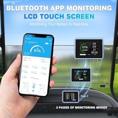 51.2V 105Ah Lithium Golf Cart Battery, Built-in Smart 200A BMS, with Touch Monitor & Mobile APP, VATRER POWER 4000+ Cycles Rechargeable LiFePO4 Battery, Max 10.24kW, Perfect for Golf Carts - Image 6