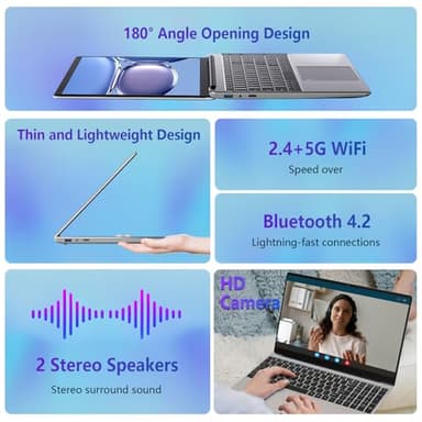 Molegar 15.6" FHD Laptop Computer with Backlit Keyboard,32GB RAM 512GB SSD,Quad Core N95 Processor(Up to 3.4GHz),180 ° Angle Opening,Fingerprint Reader,8000mAh Battery,Webcam,WiFi 5,BT, HDMI,USB 3.0 - Image 3