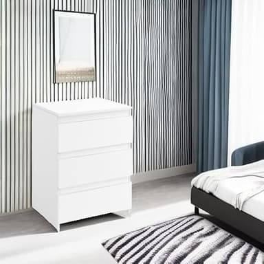 Yaheetech Nightstand with 3 Drawers, Wooden Bedside Table with Storage, Small Bedside Storage Cabinet Unit with Sturdy Base for Bedroom/Small Space, White - Image 5
