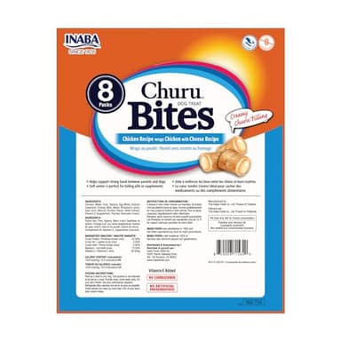 INABA Churu Bites for Dogs, Soft & Chewy Dog Treats, 0.42 Ounces Each Tube, 64 Tubes Total (8 Tubes per Pack), Chicken with Cheese Recipe - Image 2