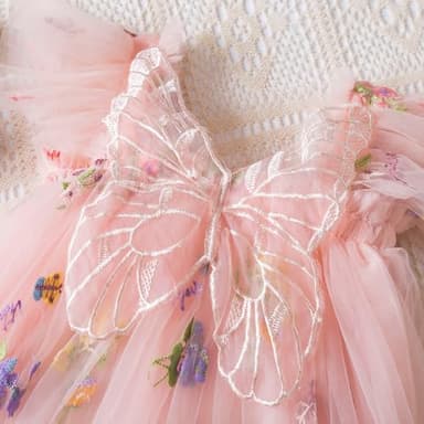 NNJXD Baby Girl Flower Embroidery Tulle Dress Butterfly Toddler Birthday Party Dresses 2109 Pink Size(110) 3-4 Years - Image 3
