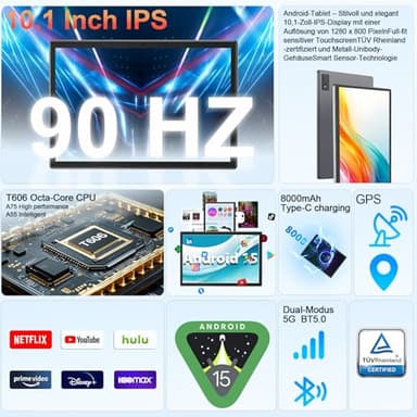 Android 15 Tablet with Keyboard, 16GB（8+8）RAM+256 Storage(Expand to 2TB), 8000mAh Battery, Widevine L1,10 Inch Tablets with 5G/2.4G WiFi, BT5.0, GMS Certified, with Mouse, Case, Stylus（Black Case） - Image 2