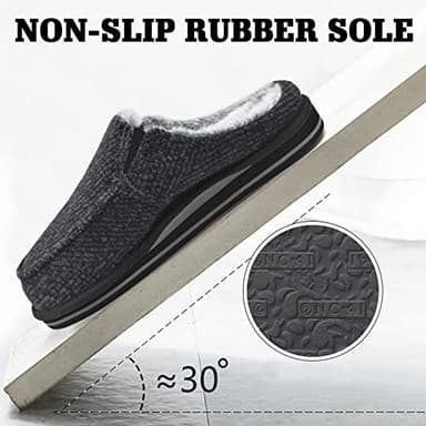 ONCAI Mens Slippers 2025 with Orthotic Arch Support,Cotton-Blend High-Density Memory Foam Plantar Fasciitis House Slippers Warm Stripe Faux Fur Slip-on Indoor Outdoor Rubber Sole Black Size 10 - Image 7