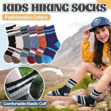 Anlisim Kids Merino Wool Hiking Socks Boys Girls Toddlers Thermal Winter Warm Boot Thick Cushion Snow Ski Gift Stocking Stuffer Socks 6 Pairs (Stripe, 12-15 Y) - Image 3