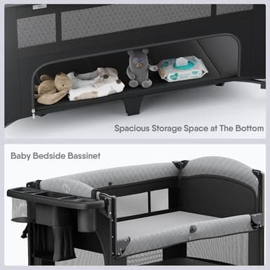 Obee Odee 4 in 1 Baby Bassinet, Pack and Play, Bedside Crib Sleeper, Diaper Changer - Comes with Mattress, Mosquito Net，Bottom Storage and Toy Bar for Newborn to Toddles - Image 5