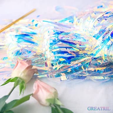 Iridescent Party Streamers Backdrop - GREATRIL Neon Transparent Holographic Tinsel Foil Fringe Curtain for Mermaid/Frozen/Sea/Euphoria/ERAS Party Theme Decorations 3.2ft x 6.5ft 2 PCS - Image 7