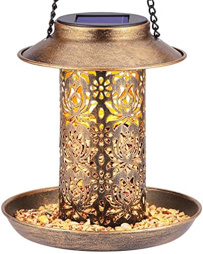 SWEETFULL Solar Bird Feeder for Outdoors Hanging, Metal Wild Bird Feeder for Cardinals Solar Garden Lantern with S Hook as Gift for Bird Lovers (2LBs Heavy Duty birdfeeders) - Image 1