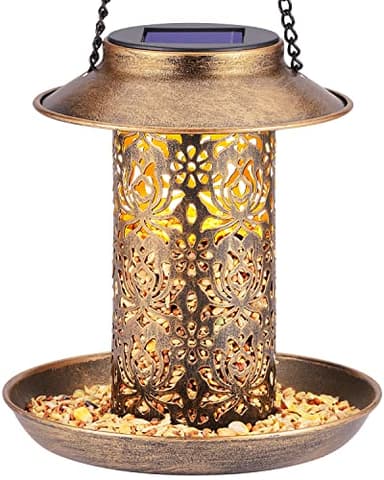 SWEETFULL Solar Bird Feeder for Outdoors Hanging, Metal Wild Bird Feeder for Cardinals Solar Garden Lantern with S Hook as Gift for Bird Lovers (2LBs Heavy Duty birdfeeders) - Image 1