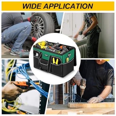 WINHUINT Large Tool Bag, 19-inch Wide Mouth Tool Organiser, 600 Denier with 6 Interior 8 Exterior Pockets Electricians Tool Bag for Home DIY & Equipment Storage, Green and Black (19 inch) - Image 7