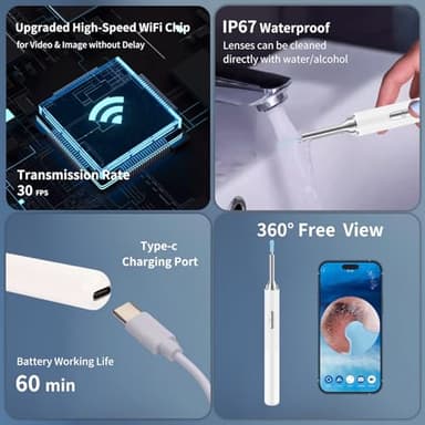 Ear Wax Removal, Earwax Remover Tool with 8 Pcs Ear Set, Ear Cleaner with Camera, Earwax Removal Kit with Light, Ear Camera with 4 Ear Spoon, Ear Cleanning Kit for iOS & Android (White) - Image 4