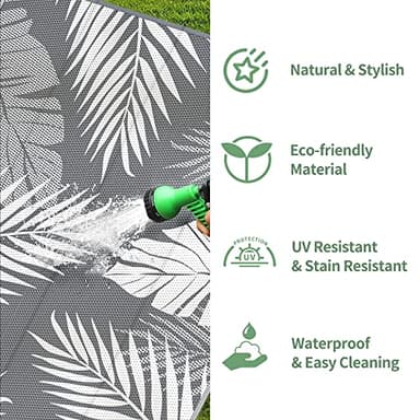 GENIMO Outdoor Rug 5' x 8' Waterproof for Patios Clearance, Reversible Plastic Straw Camping Carpet, Large Area Rugs Mats for RV, Picnic, Backyard, Deck, Balcony, Porch, Beach, Grey&White - Image 6