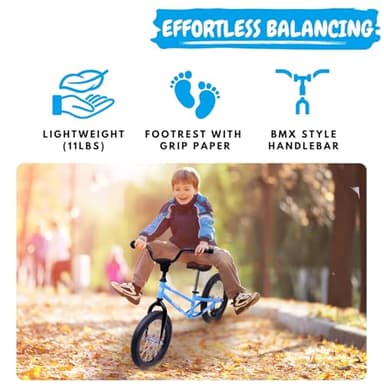 bicystar 16 Inch Kids Balance Bike for 5-8 Year Old, BMX Kids Bike with No Pedals, Air Rubber Tires, Footrests, Adjustable Height for Big Kids, Boys, Girls (Black) - Image 3