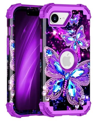 Miqala for iPhone 16e Case 2025,Glow in The Dark Three Layer Heavy Duty Shockproof Protection Hard Plastic Bumper+Soft Silicone Protective Case for Apple iPhone 16e,Dark Butterfly - Image 1