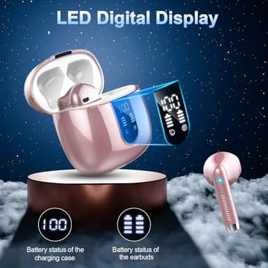 Wireless Earbuds, Bluetooth Headphones 5.4 with ENC Noise Cancelling Mic, 40H Bluetooth Ear buds Stereo Bass with LED Display Charging Case, IP7 Waterproof Wireless Earphones for Android/iOS, Rosegold - Image 7