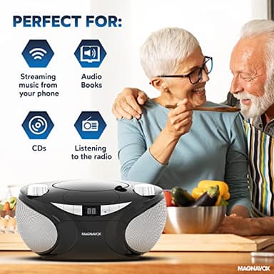 Magnavox MD6949 Portable Top Loading CD Boombox with AM/FM Stereo Radio and Bluetooth Wireless Technology in Black | CD-R/CD-RW Compatible | LED Display | (Black) - Image 6