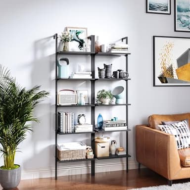 ODK 5-Tier Ladder Bookcase, Industrial Storage Shelf with Metal Frame for Living Room, Home Office, Kitchen & Bedroom, Space Saving Freestanding Organizer Rack, Black (8" D x 16" W x 74" H) - Image 8