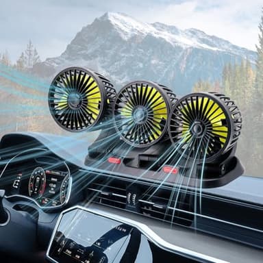 Triple-Head Fan for Car, Portable AC for Car with 360° Rotation Cigarette Lighter Plug for Car RV and SUVs - Image 1