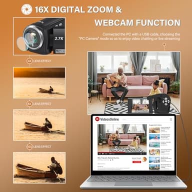 Muitune Camcorder Video Camera QHD 2.7K 56MP 16X Digital Zoom Vlogging Camera with LED Fill Light for YouTube, 2.8 Inch 270 Degree Rotation LCD Screen Camcorder with 32GB SD Card and Two Batteries - Image 3