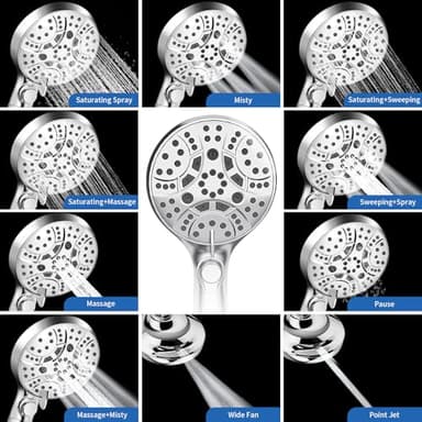 WATFIGBY RV Shower Head with Hose, Shower Head with Handheld, 10 Modes High Pressure Shower Heads for Home/RV/Camper/Travel Trailer, Handheld Shower Head Holder and Extra Long 5ft Stainless Steel Hose - Image 4